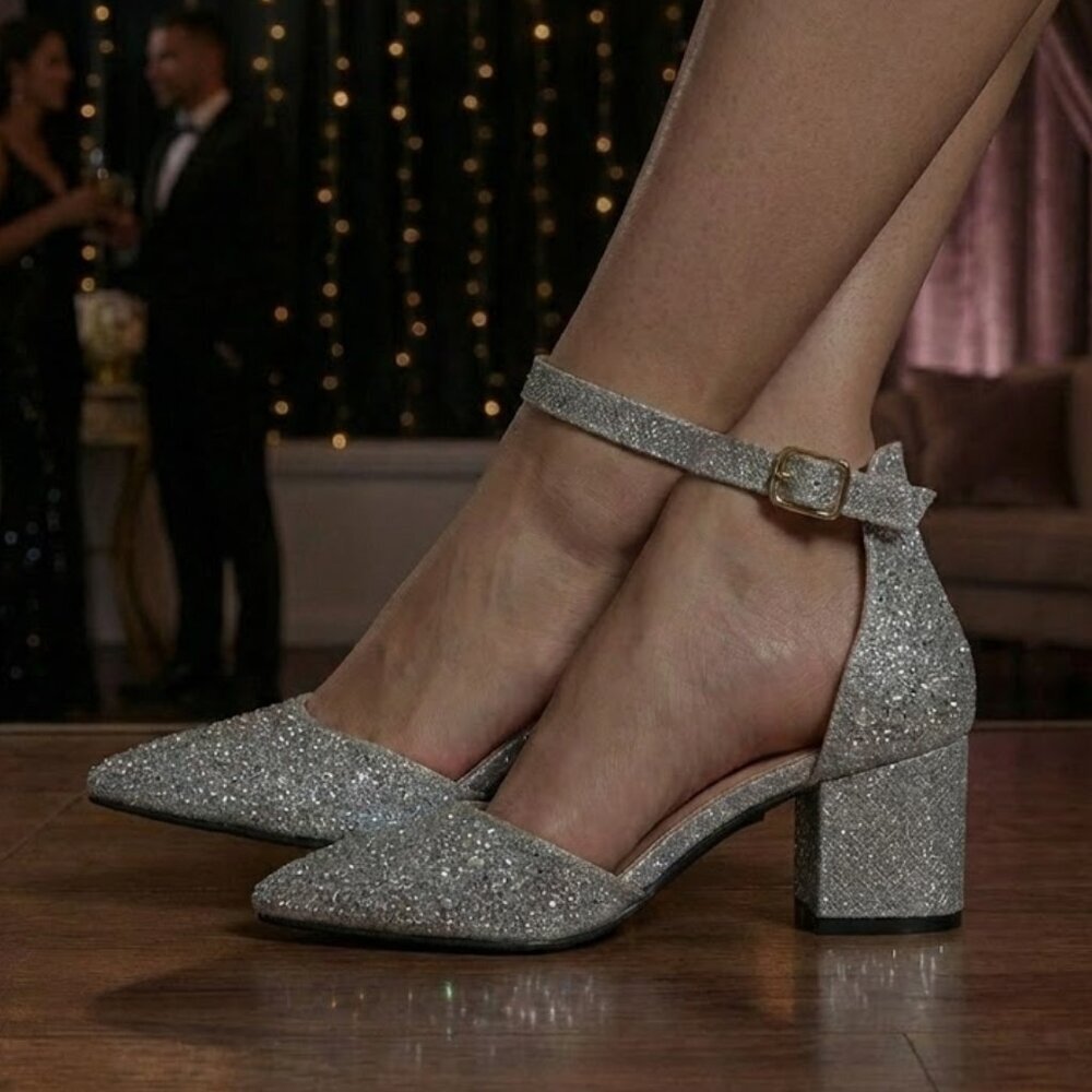 NWT Bonnibel Silver Rhinestone Block Heel Pumps - Picture 2 of 6